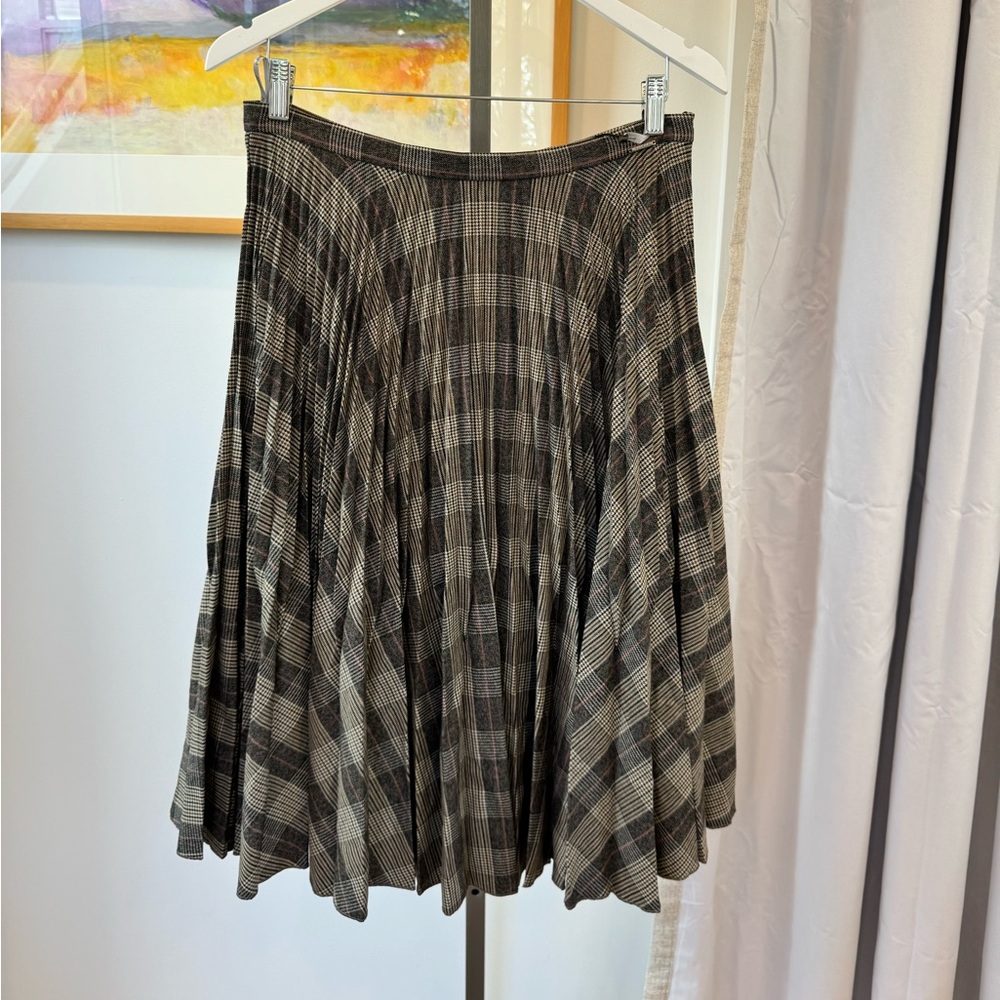 Gaze It Plaid Pleated Midi Skirt in Brown and Black - Picture 2 of 6